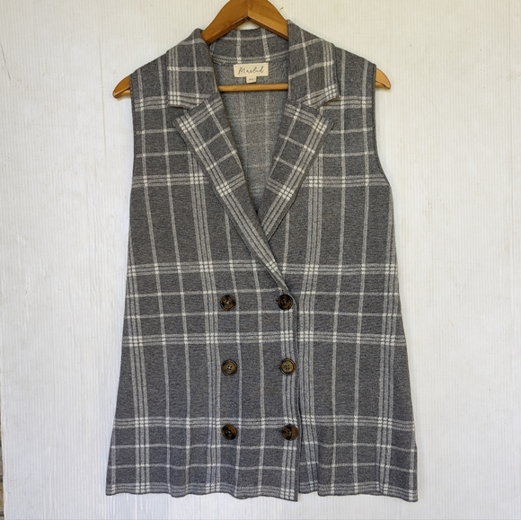MARLED gray plaid cardigan sweater vest - Picture 8 of 10